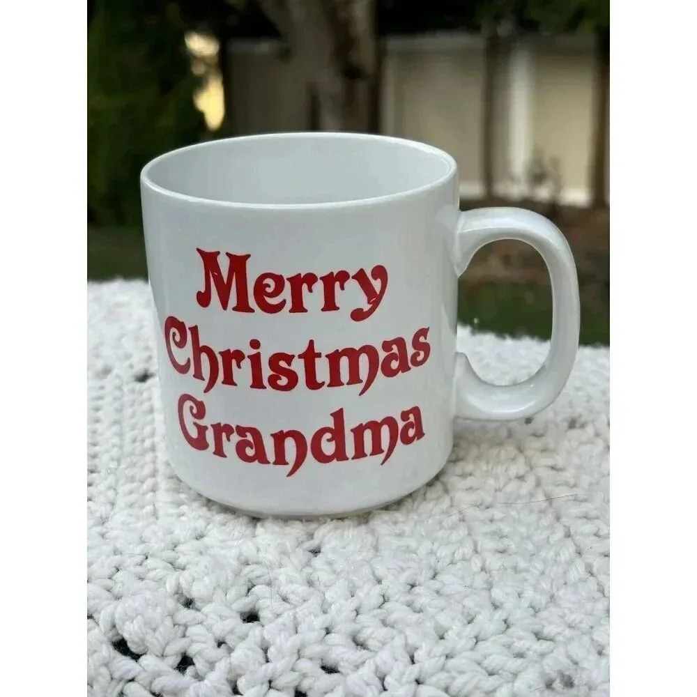 Vintage Merry Christmas Grandma Coffee Mug 1980’s Retro Kitschy Korea 3.5” Cute!